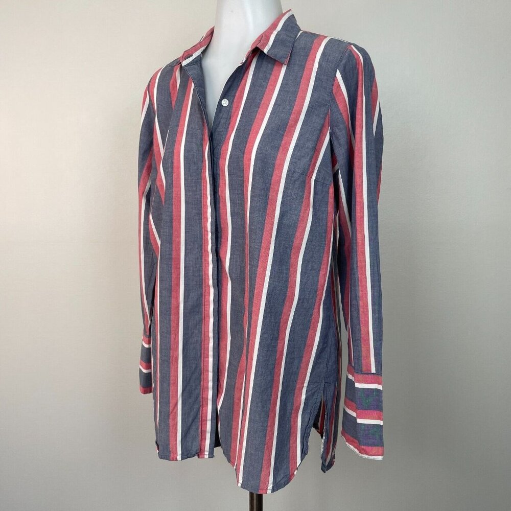 Old Navy Tunic Top Small Blue Red White Striped Americana Shirt Cotton Women's - Picture 3 of 12